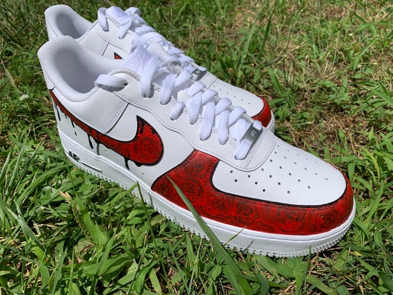 Nike Custom Sneakers Air Force 1 Blood Drip Splatter Red Black White Shoes Mens