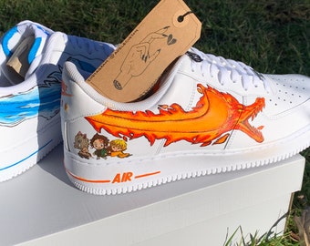 Zapatillas Air Force 1 personalizadas, zapatillas unisex para hombre y mujer, color azul y naranja, con personajes de dibujos animados de anime.