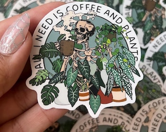 Pegatinas de café y plantas Esqueletos y plantas