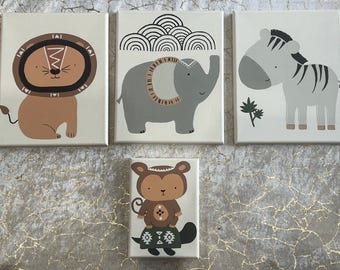 Pintura de animales bebés sobre lienzo