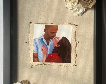 Retrato personalizado dibujado a mano, regalo de boda personalizado, regalo de boda, regalo para novia, regalo de aniversario, dibujo fotográfico de compromiso, flores