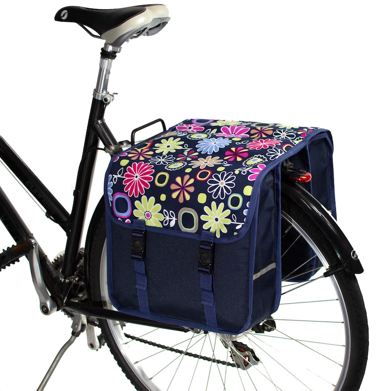 BikyBag Classic Bicycle Double Pannier Bag, Cycle, Bike, Women's - Mens Pink Daisy Flowers