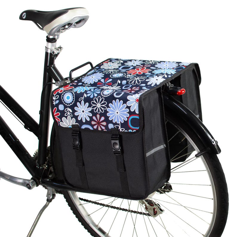 BikyBag Classic Bicycle Double Pannier Bag, Cycle, Bike, Women's - Mens Blue Daisy Flowers