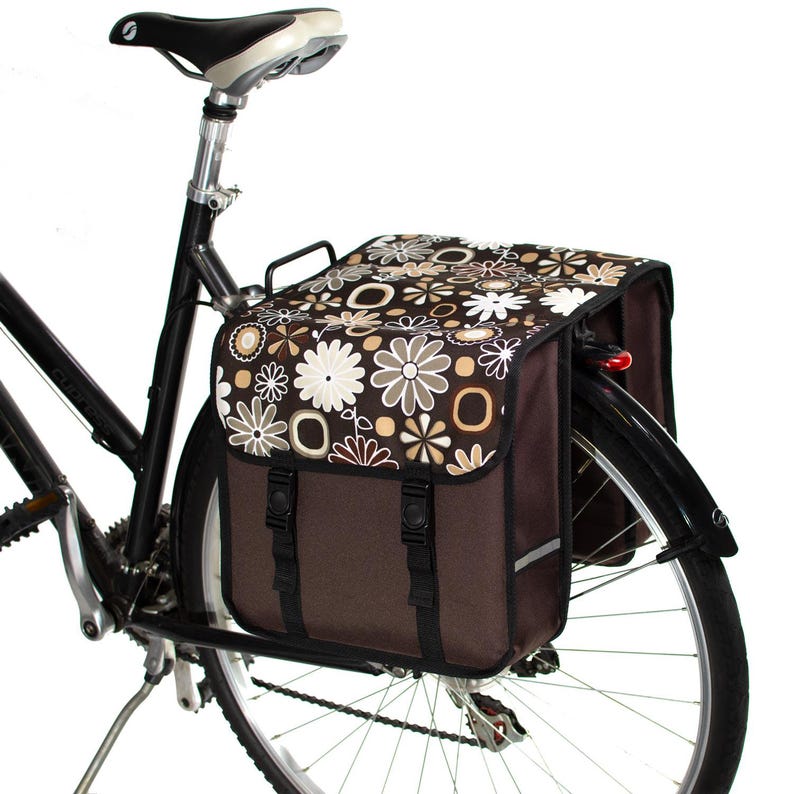BikyBag Classic Bicycle Double Pannier Bag, Cycle, Bike, Women's - Mens Brown Daisy Flowers