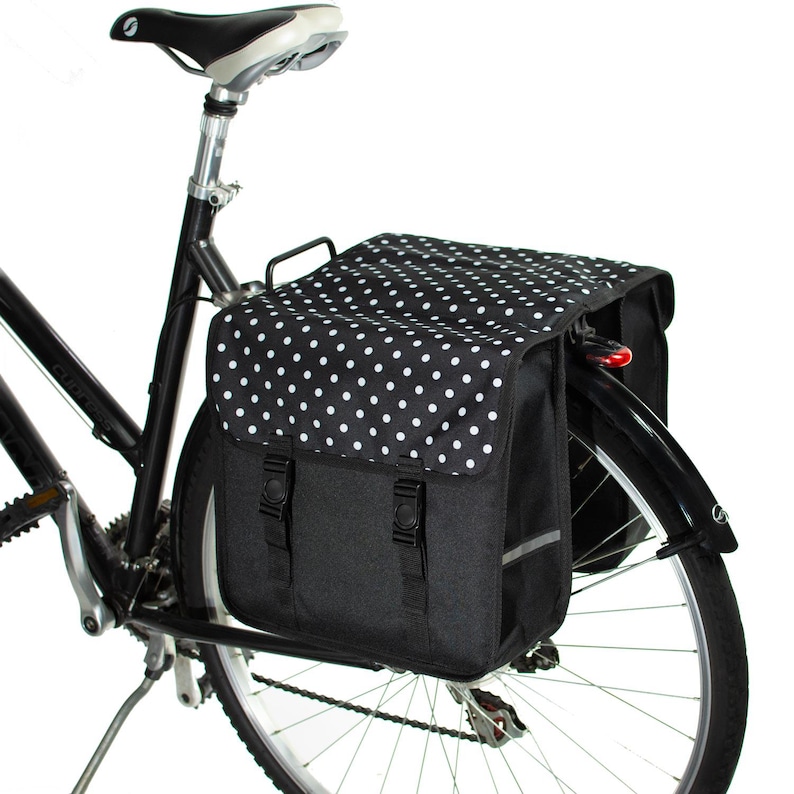 BikyBag Classic Bicycle Double Pannier Bag, Cycle, Bike, Women's - Mens White Polka Dots