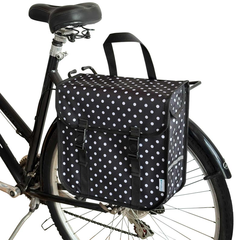 BikyBag Classic One Pannier – 13L Waterproof Quick Release Bike Carrier Bag White Polka Dots