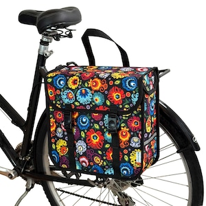BikyBag Classic One Pannier – 13L Waterproof Quick Release Bike Carrier Bag Folklore Flowers