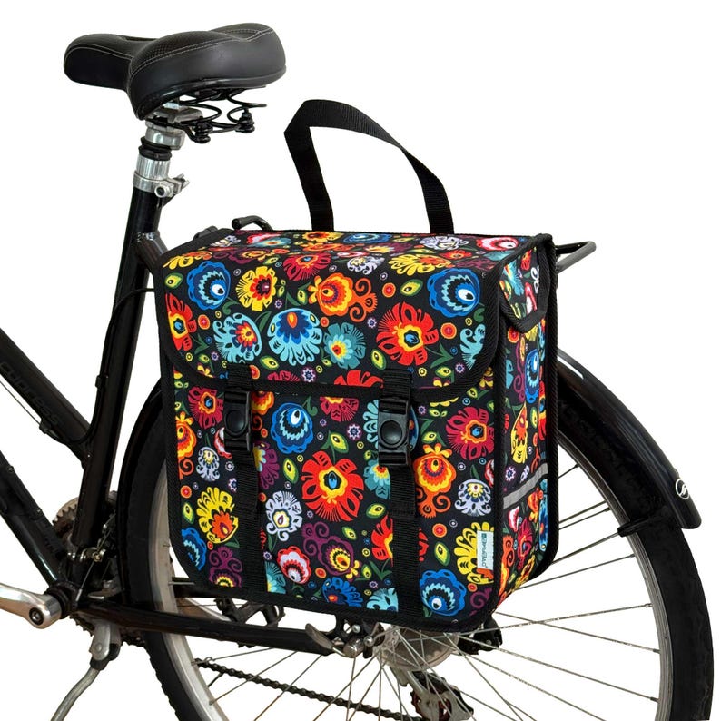 BikyBag Classic One Pannier – 13L Waterproof Quick Release Bike Carrier Bag Folklore Flowers