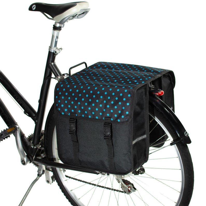 BikyBag Classic Bicycle Double Pannier Bag, Cycle, Bike, Women's - Mens Blue Polka Dots