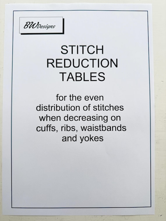 Machine knitting Stitch Reduction Tables