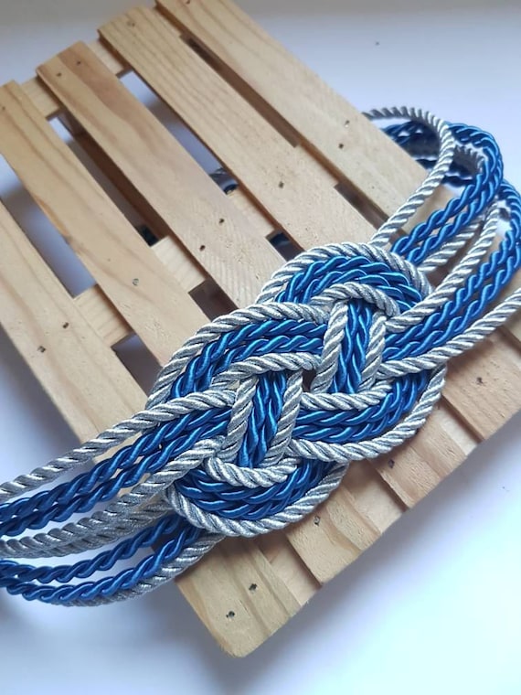 juego Grapa Fiel Cinturón azul y plata nudo marinero en cordón de seda - Etsy España