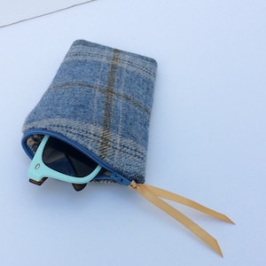 Blaue Tweed Stoff Brille Fall, weiche Brille Fall, Brillenhalter, Tweed Stofftasche