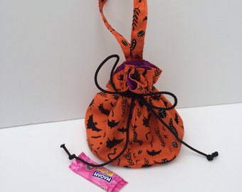 Handmade Halloween trick or treat bag, Halloween drawstring bag, Halloween children's purse