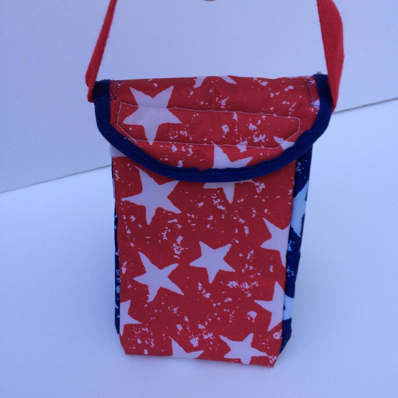 Bolsa de almuerzo rojo blanco y estrellas azules, bolsa de almuerzo aislada, pequeña bolsa de almuerzo para niños imagen 4