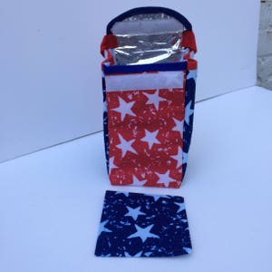 Bolsa de almuerzo rojo blanco y estrellas azules, bolsa de almuerzo aislada, pequeña bolsa de almuerzo para niños imagen 5