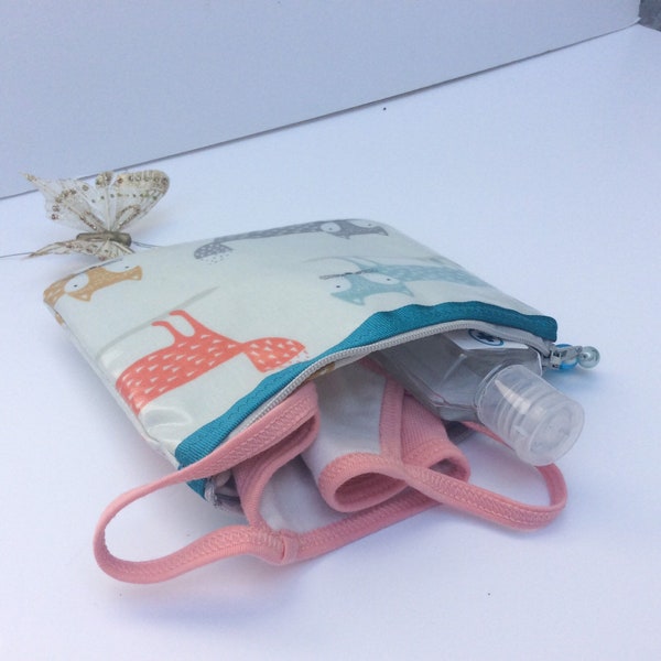 Foxes design purse, waterproof pouch, oilcloth purse, zipper pouch, face mask holder, cute zipped purse