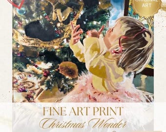 Christmas Tree Print, Fine Art Giclee, 12x12 baby looking at tree