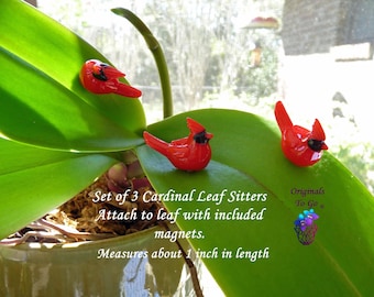 Cardinal Plant Sitter Magnets: Fairy Garden Ornament, Set of 3
