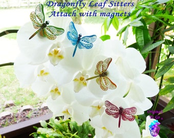 Dragonfly Plant Sitter: Magnetic Leaf Ornament, Fairy Garden Decor