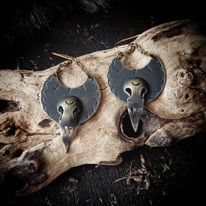 Crow earrings, bird skull, raven jewelry, Gothic, Celtic image 3