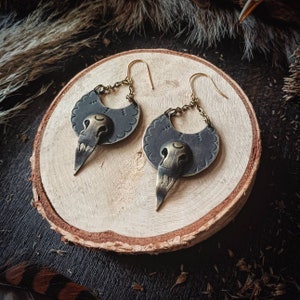 Crow earrings, bird skull, raven jewelry, Gothic, Celtic image 1