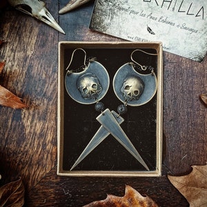Brass skull earrings, skull jewelry, gothic style