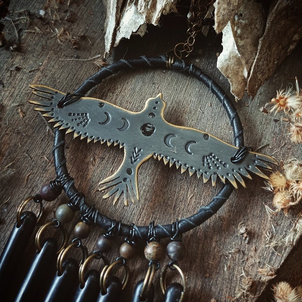 Collier corbeau noir, pendentif oiseau en laiton, sautoir gothique, bijou pour sorcière