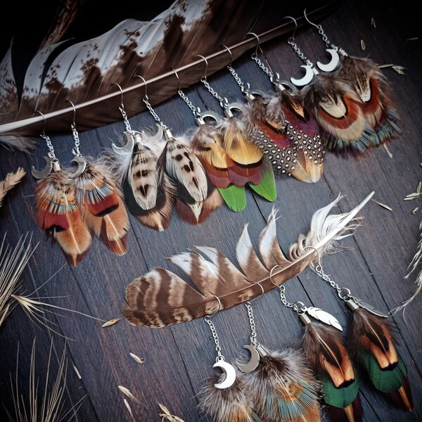 Boucles d'oreilles plumes naturelles, bijou bohème pour l'été