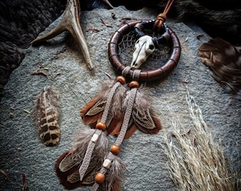 Car charm, Buffalo head decor, native spirit, Bohemian atmosphere, brown dreamcatcher