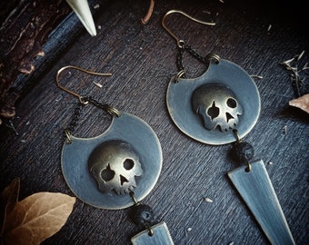 Brass skull earrings, skull jewelry, gothic style