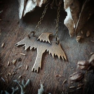 Brass Raven Necklace, Golden Bird Pendant, Viking Raven Jewelry, Witch Necklace, Magic Necklace