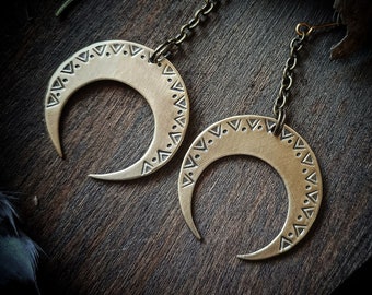 Brass crescent moon earrings, handcrafted jewelry