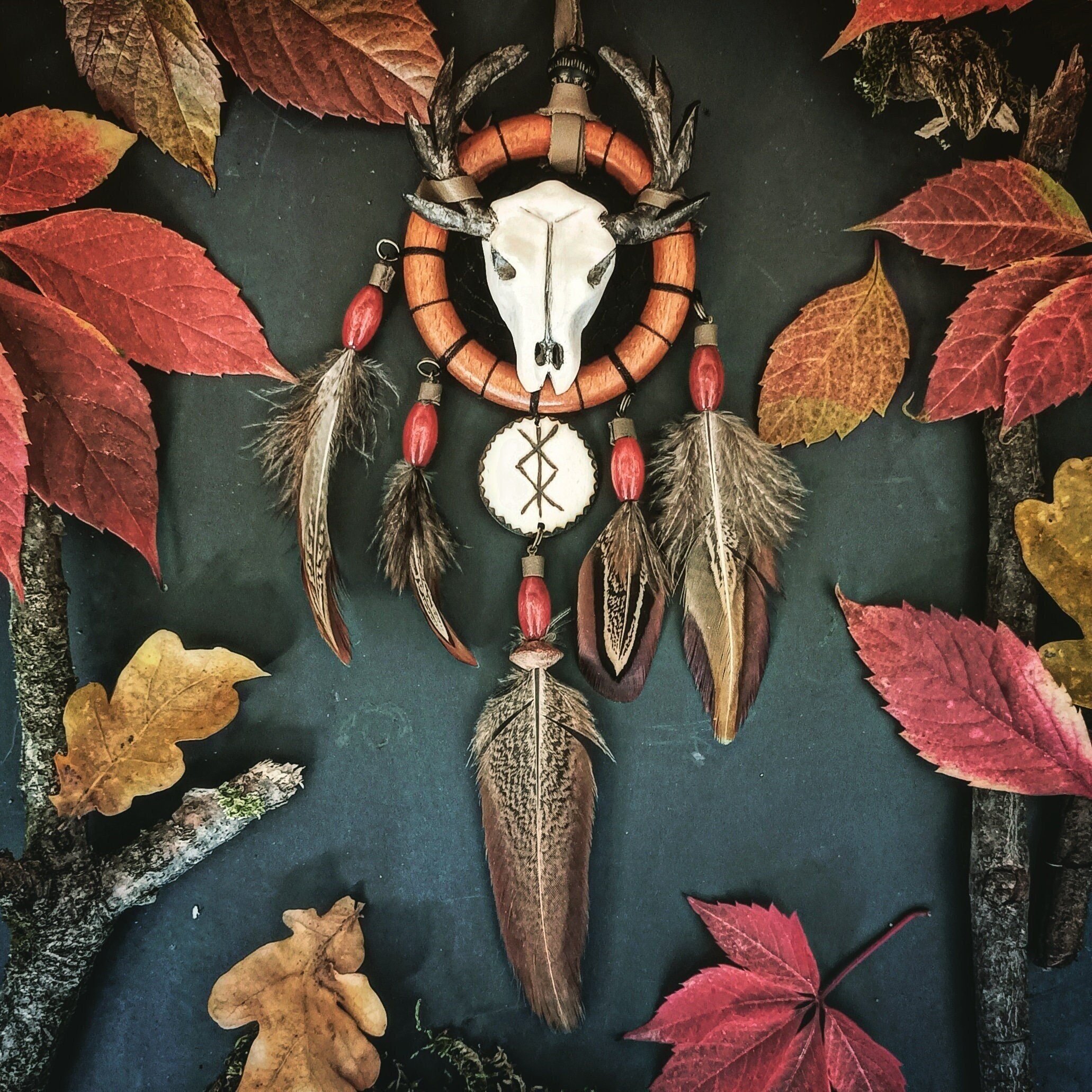 Attrape Rêve Pour Rétroviseur, Crâne de Cerf, Petit Dreamcatcher, Animal Totem