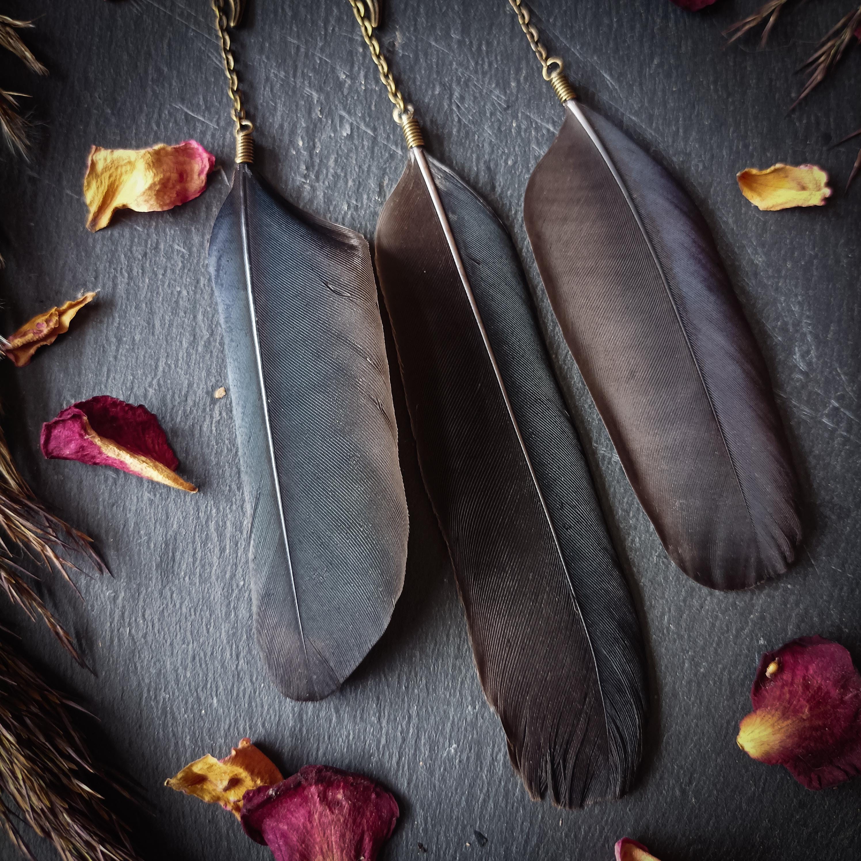 Décoration corbeau en laiton, plumes noires cruelty free, dreamcatcher ...