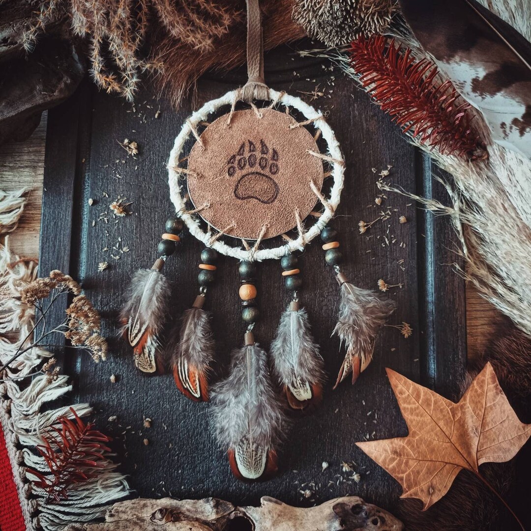 Bear Dreamcatcher Animal Print on Leather Handcrafted Etsy