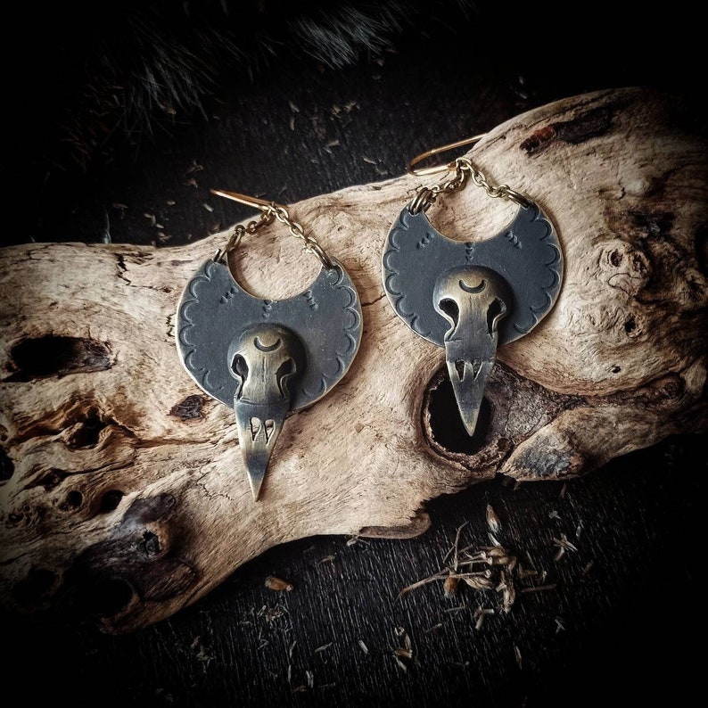 Crow earrings, bird skull, raven jewelry, Gothic, Celtic image 3