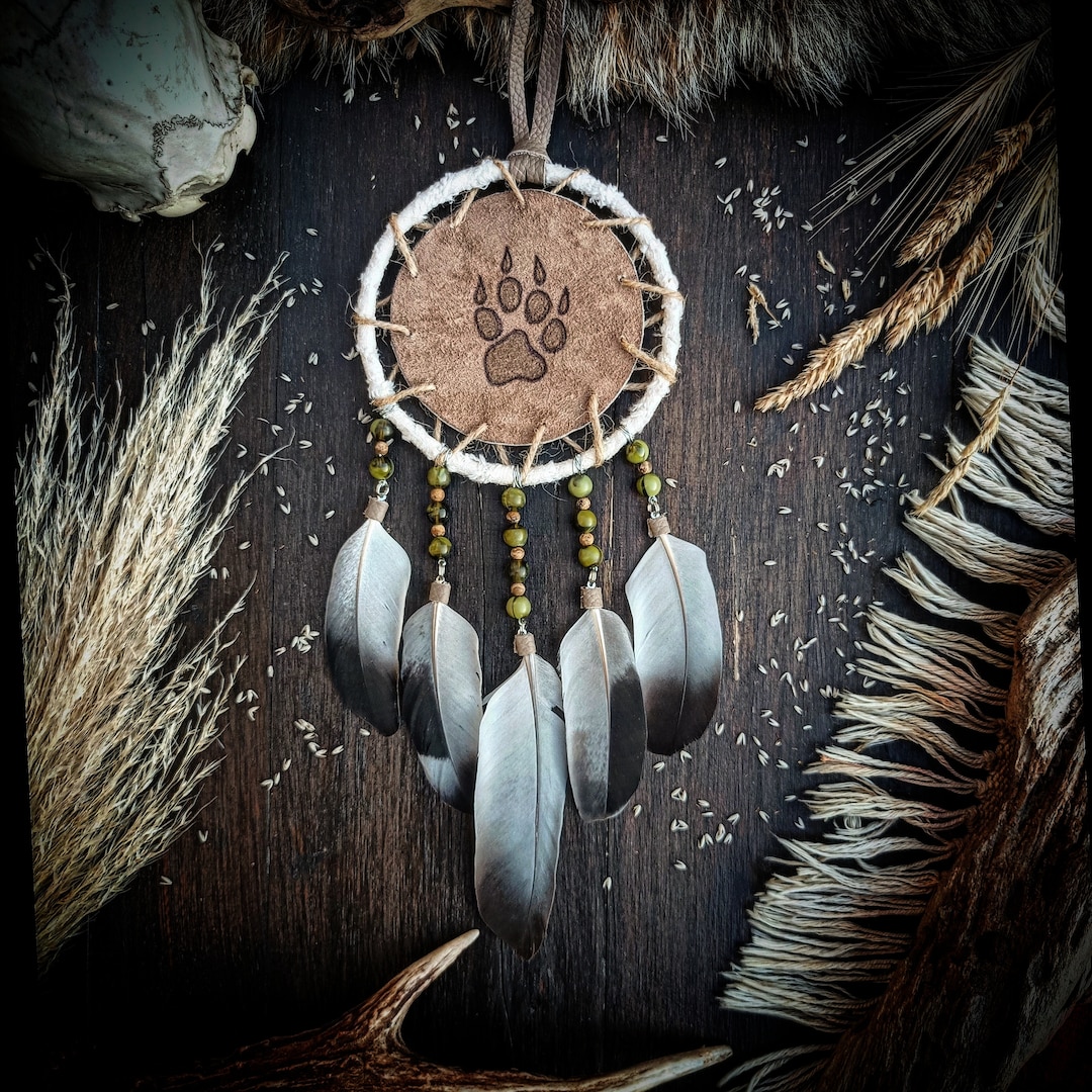 Attrape-rêves Décoratif Loup, Aigle, Ours - Décoration Murale Chambre - 15,2 Cm - Plumes Incluses - 4