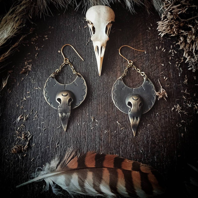 Crow earrings, bird skull, raven jewelry, Gothic, Celtic image 5