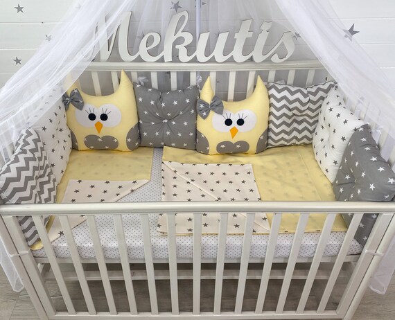 Cot Bumper Baby Bedding Set Girl Gifts Crib - Owl Nursery Bedding Yellow Cot Bumper Baby Bedding Set Girl Gifts Crib - Owl Nursery Bedding Yellow