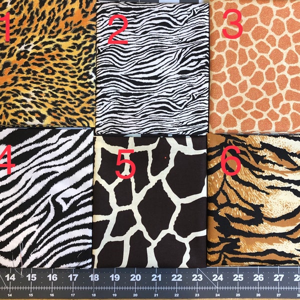 Animal Print Fat Quarter , Zebra Giraffe Cheetah Cotton Fabric, 100% Cotton Fabric, Quilting Fabric, Mask Fabric