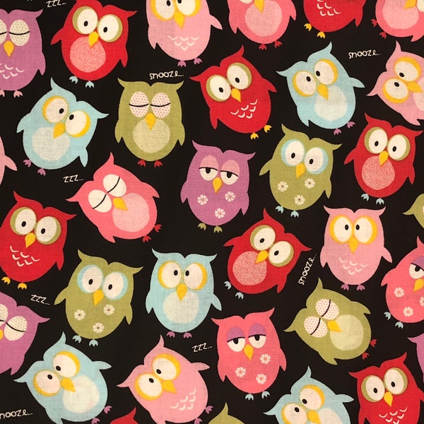 Night Owls Fat Quarter, Sleepy Owls Cotton Fabric, Character Fabric, 100% Cotton Fabric, Quilting Fabric, Mask Fabric
