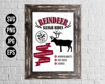Reindeer Sleigh Rides Sign SVG Cut File. Reindeer Sleigh Rides Wall Art. Christmas Sign SVG. Commercial use. Files for cutting machines