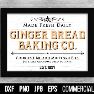 Gingerbread Baking Co Sign SVG. Gingerbread Baking Co Sign SVG Cut File. Commercial use, digital files for cutting machines