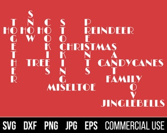 Connected Letters Christmas Word Art SVG, EPS. Fichiers de coupe de Noel. Utilisation commerciale, fichiers numériques pour machines à découper