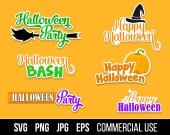 Bundle of 6 SVG Halloween Cut Files EPS for Print. Halloween Invitation Stamps. Commercial use, digital files for cutting machines and print