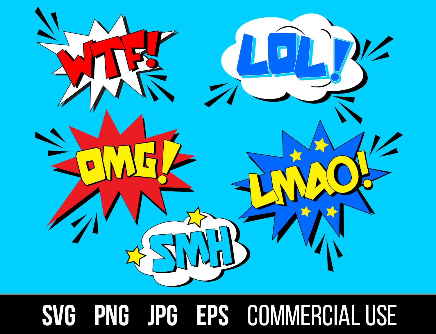 Omg Wtf Lol Clip Art Omg Burst Svg Birthday Eps Etsy