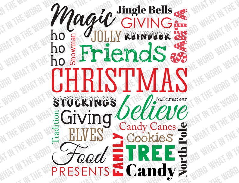 Christmas Word Art Cut File SVG and EPS for Print. Holiday Christmas ...