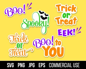 Bundle of 5 SVG Halloween Sticker Icons. Halloween SVG Cut File and EPS for Print. Halloween clipart. Commercial use. For cutting machines.