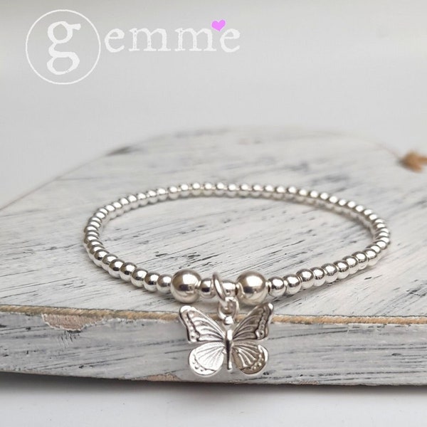 Sterling Silver Stretch Bracelet with Gorgeous Butterfly Charm