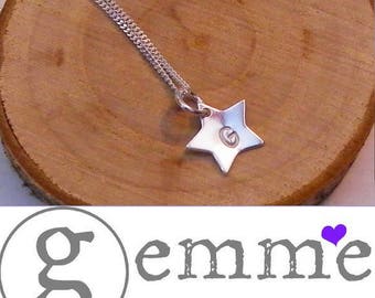 Sterling Silver Personalised  Initial Stamped Star Necklace - Sterling Silver, Personalised, Silver Star, Hand Stamped, Curb Chain, Initial